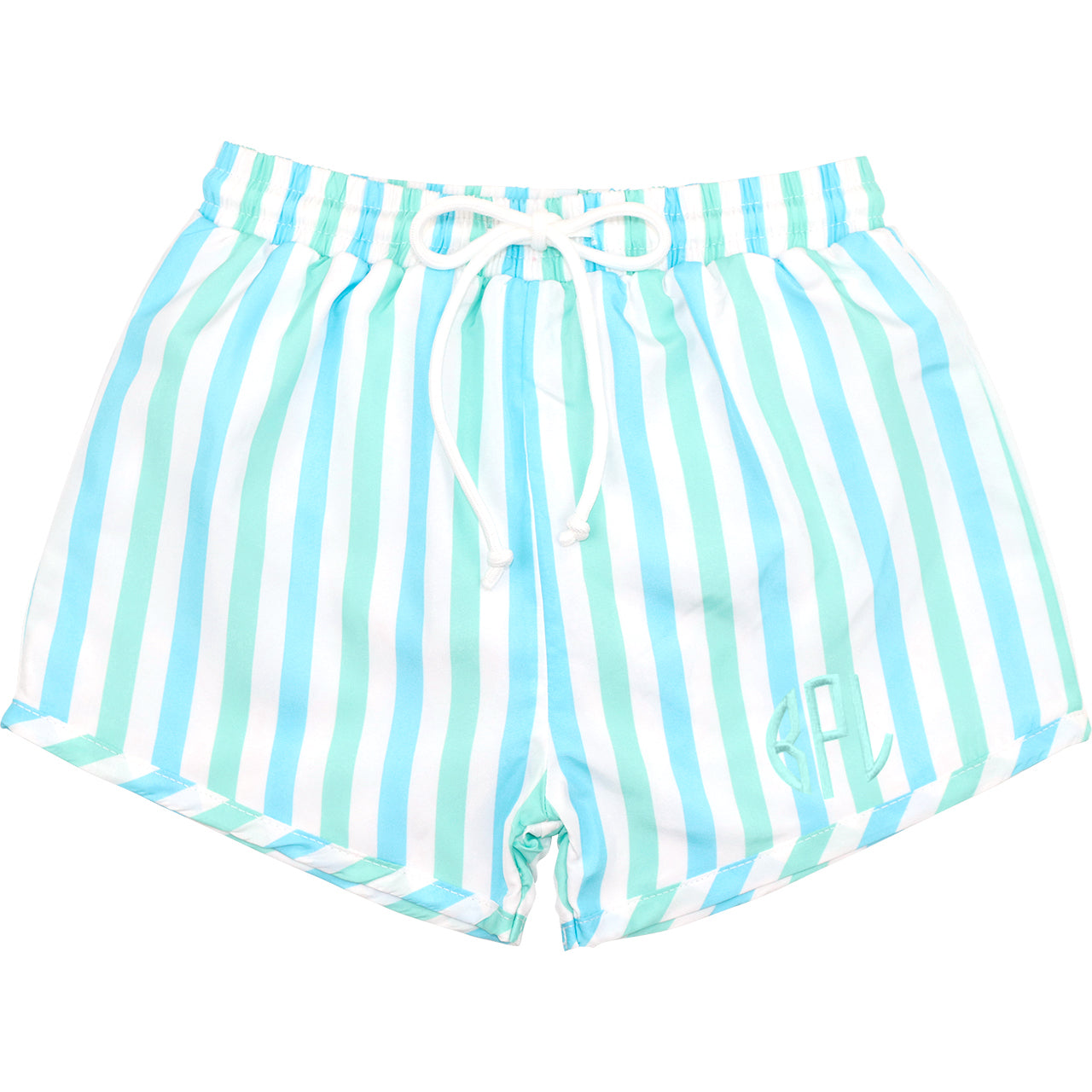 Blue And Mint Stripe Swim Trunks