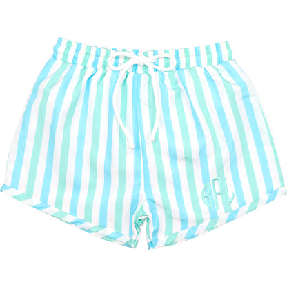 Blue And Mint Stripe Swim Trunks
