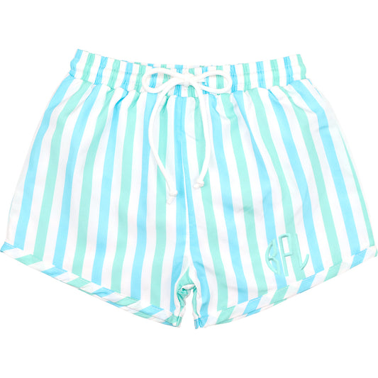 Blue And Mint Stripe Swim Trunks