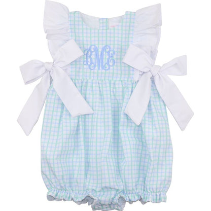 Blue And Mint Windowpane Bow Bubble