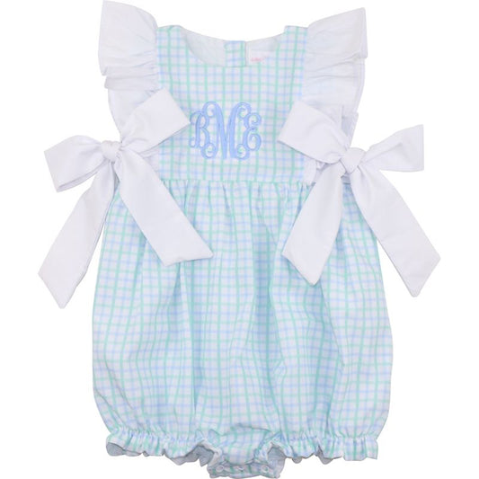 Blue And Mint Windowpane Bow Bubble