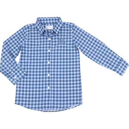 Blue And Navy Check Button Down Shirt
