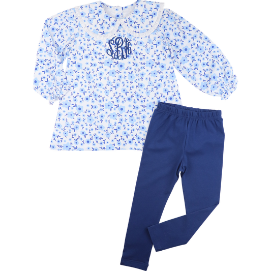 Blue And Navy Floral Legging Set