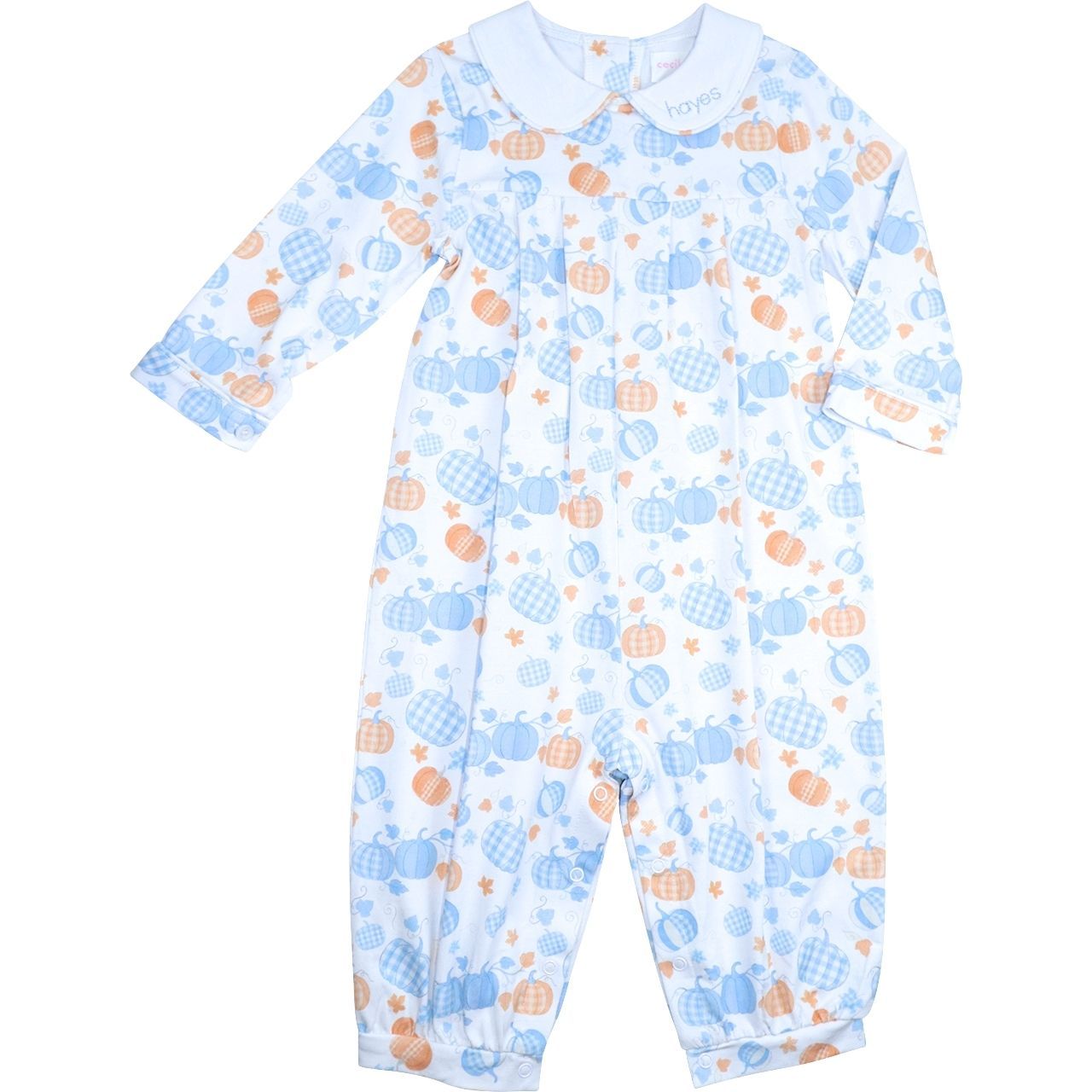 Blue And Orange Pumpkin Print Long Romper