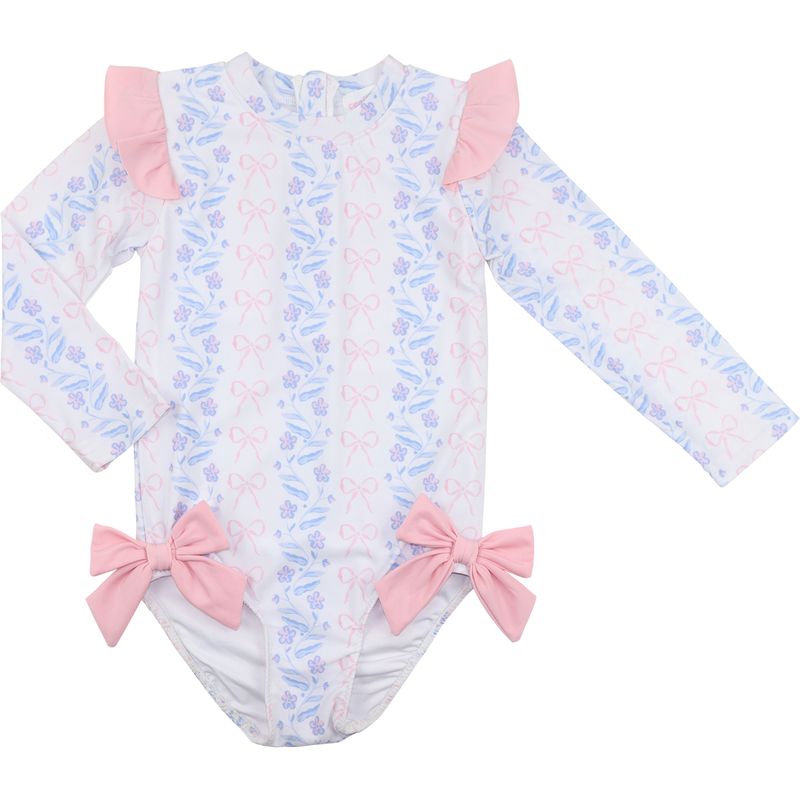 Blue And Pink Bow Long Sleeve Swimsuit
