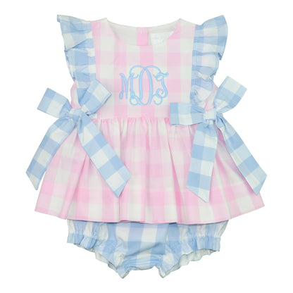 Blue And Pink Buffalo Check Diaper Set