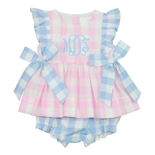 Blue And Pink Buffalo Check Diaper Set