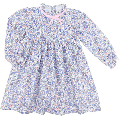 Blue And Pink Floral Corduroy Dress