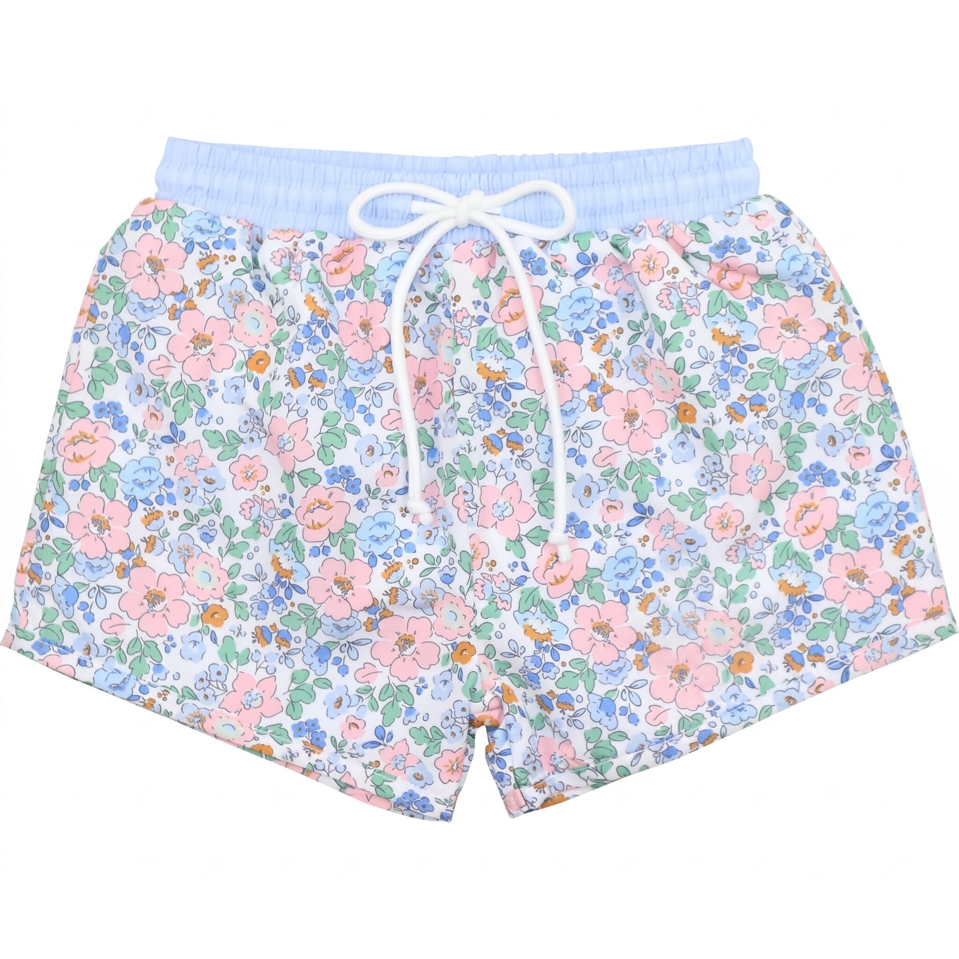 Blue And Pink Floral Swim Trunks