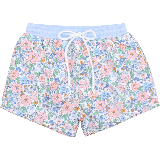 Blue And Pink Floral Swim Trunks