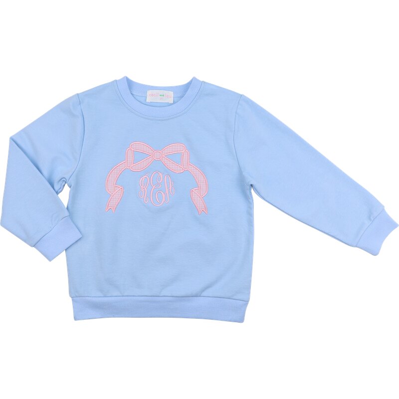Blue And Pink Gingham Applique Bow Sweatshirt