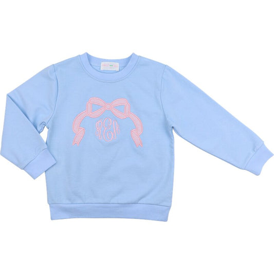 Blue And Pink Gingham Applique Bow Sweatshirt