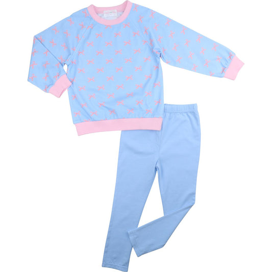 Blue And Pink Knit Bow Legging Set