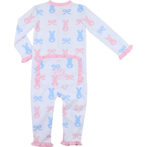 Blue And Pink Knit Bunny Zipper Pajamas - Cecil & Lou