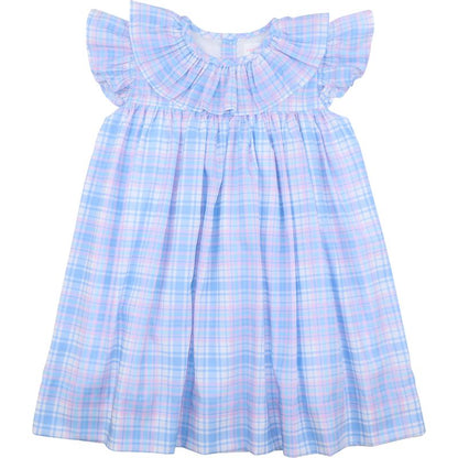 Blue And Pink Plaid Ruffle Dress