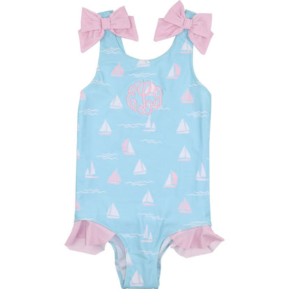 Blue And Pink Sailboat Swimsuit