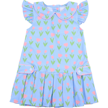 Blue And Pink Tulip Lycra Tennis Dress2