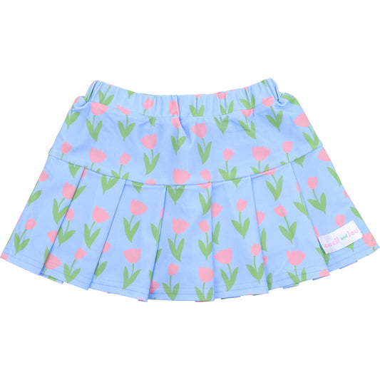 Blue And Pink Tulip Lycra Tennis Skirt2