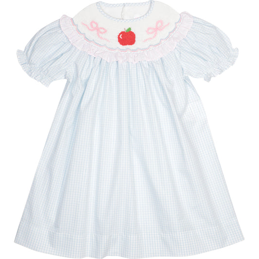 Blue And Pink Windowpane Smocked Apple And Bow Dress1