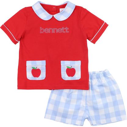 Blue And Red Apple Pocket Short Set