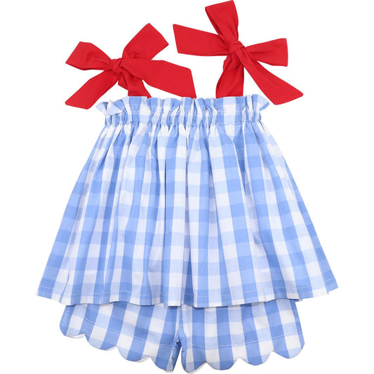 Blue And Red Check Tie Short Set
