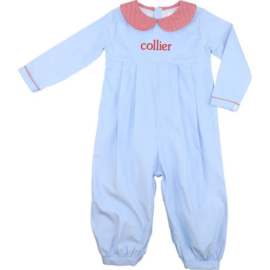 Blue And Red Corduroy Long Romper