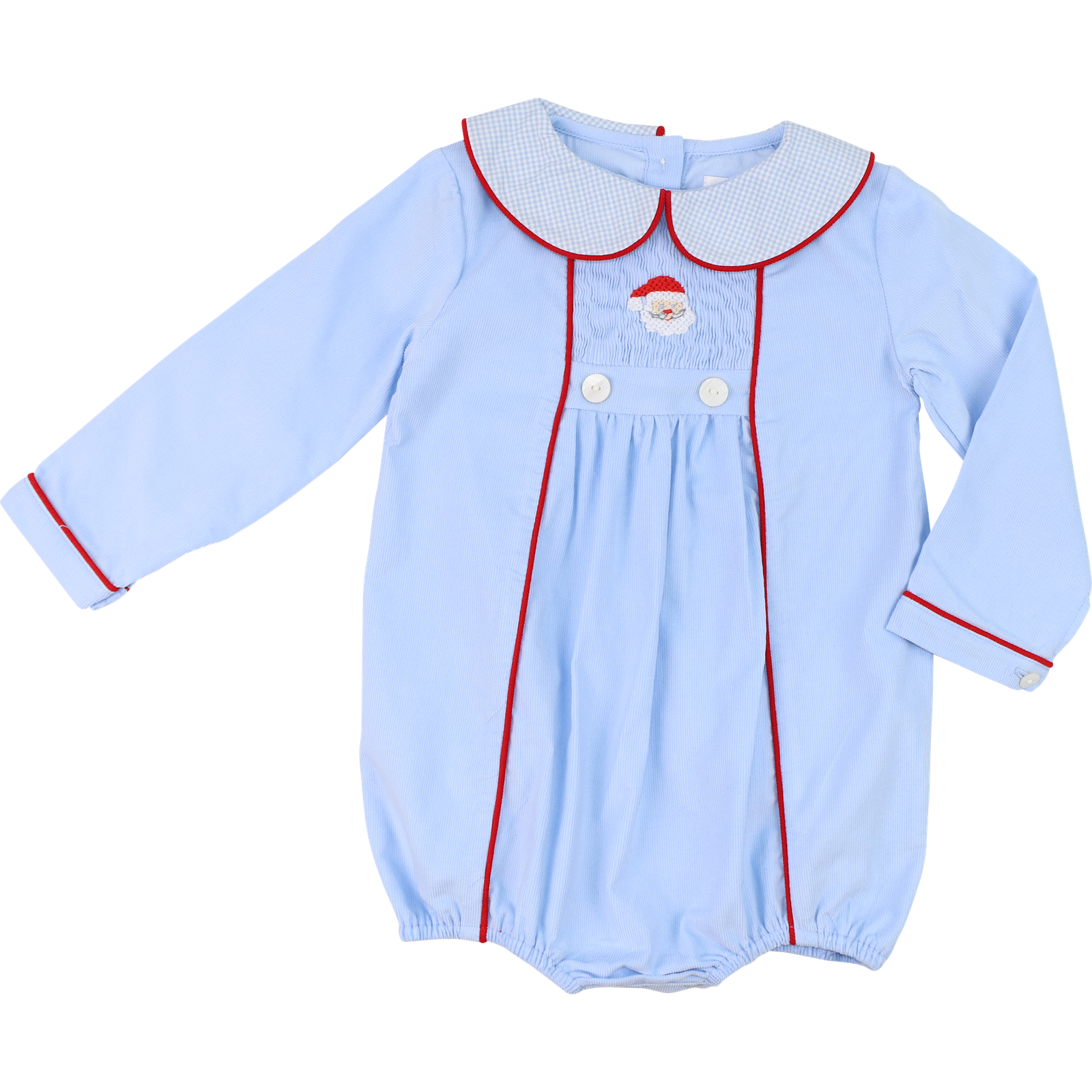 Blue And Red Corduroy Smocked Santa Bubble