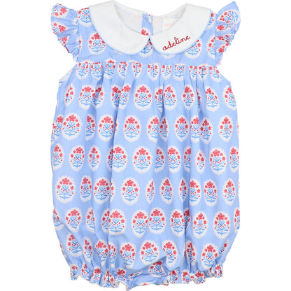 Blue And Red Floral Block Print Bubble