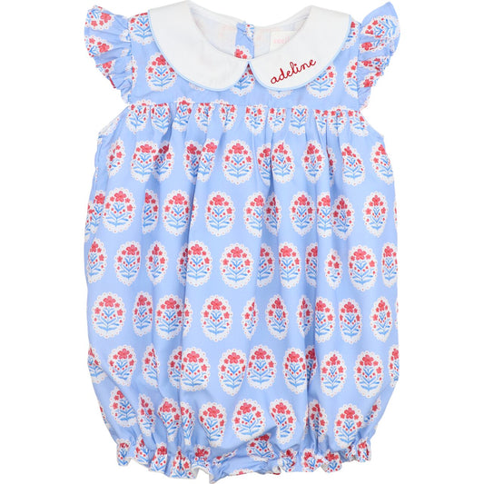 Blue And Red Floral Block Print Bubble