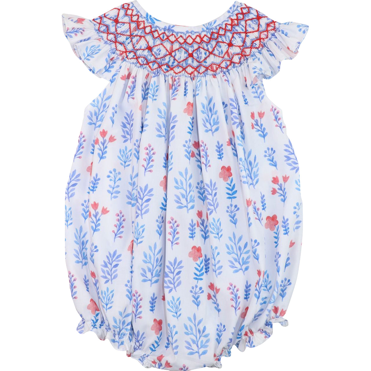 Blue And Red Floral Smocked Bubble1