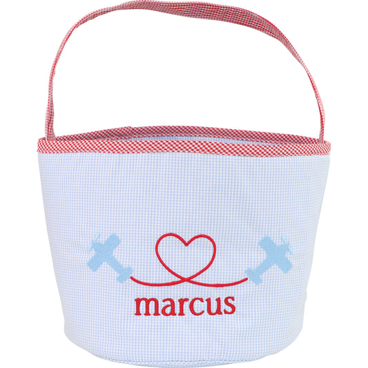 Blue And Red Gingham Valentine Basket