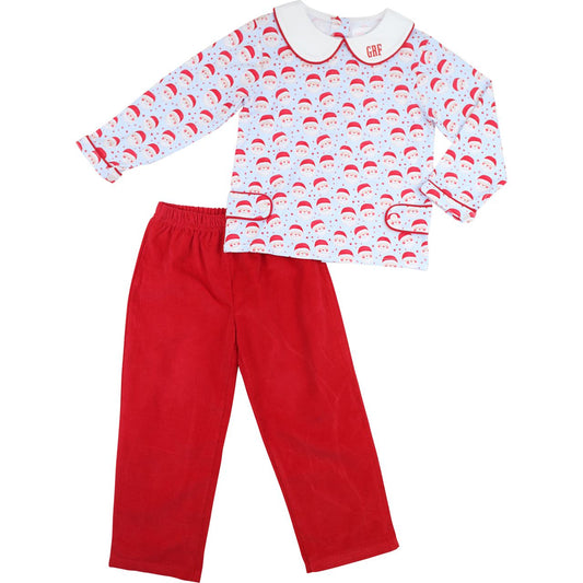 Blue And Red Santa Print Pant Set