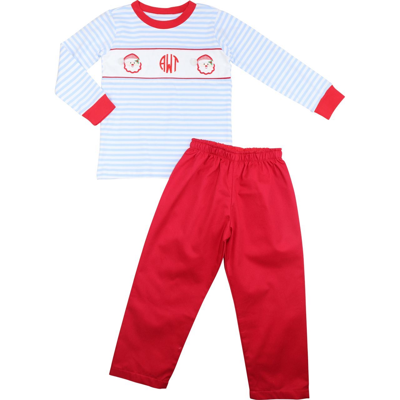 Blue And Red Stripe Applique Santa Pant Set