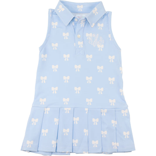 Blue And White Bow Print Lycra Tennis Dress1