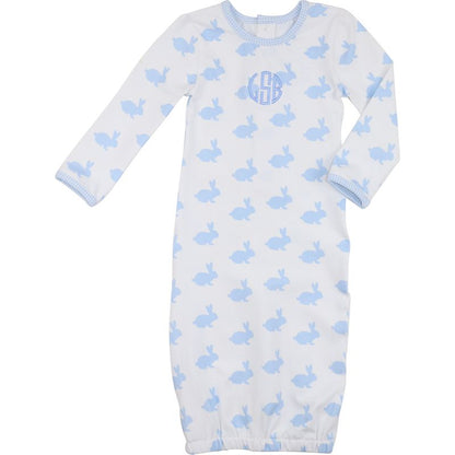 Blue And White Bunny Print Knit Baby Gown