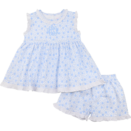Blue And White Floral Short Set12