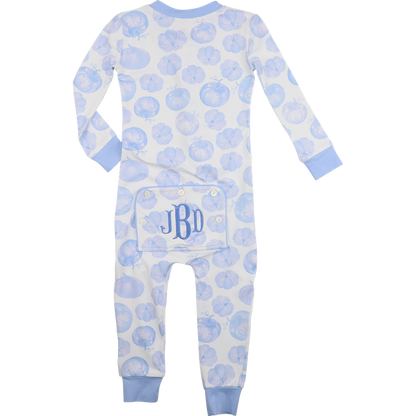 Blue And White Knit Pumpkin Zipper Pajamas