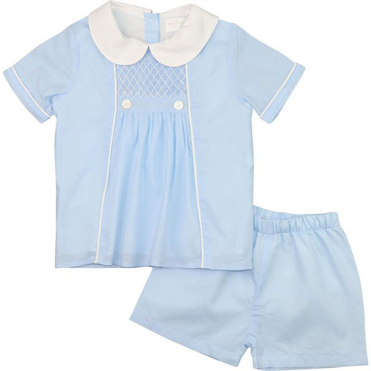 Blue And White Smocked Short Set