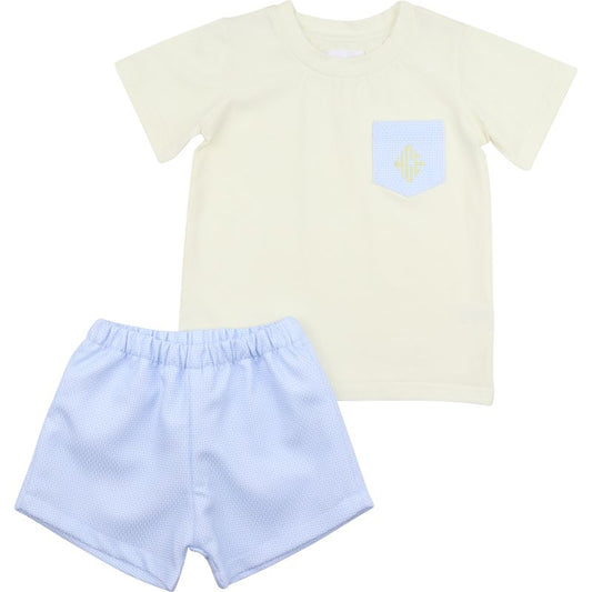Blue And Yellow Pocket Short Set