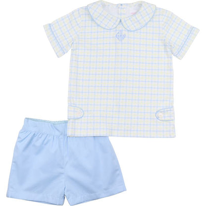 Blue And Yellow Windowpane Short Set