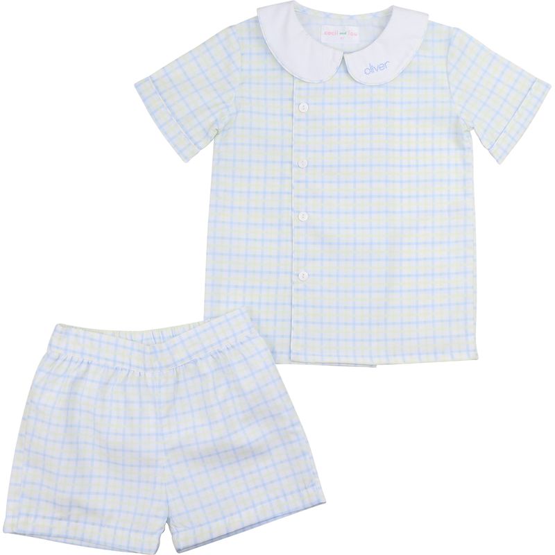 Blue And Yellow Windowpane Short Set