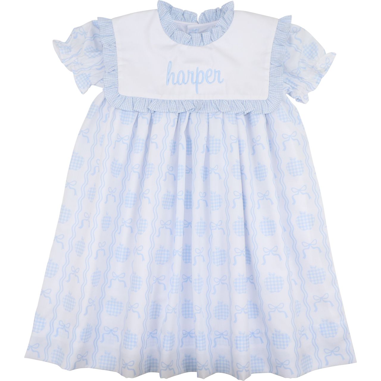 Blue Apple And Bow Print Dress