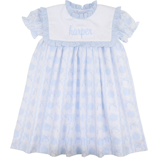 Blue Apple And Bow Print Dress