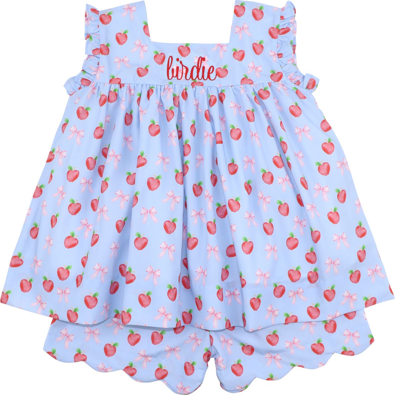 Blue Apple And Bow Short Set