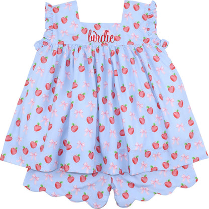 Blue Apple And Bow Short Set