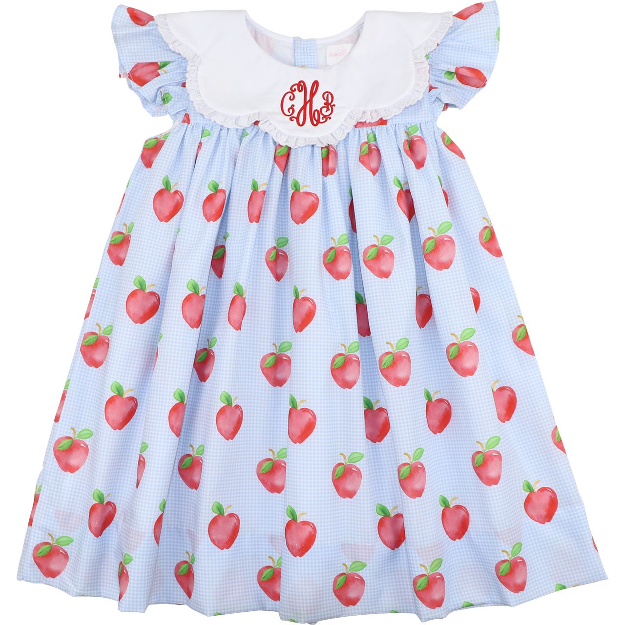 Blue Apple Print Eyelet Dress
