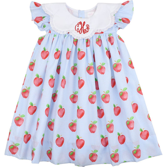 Blue Apple Print Eyelet Dress