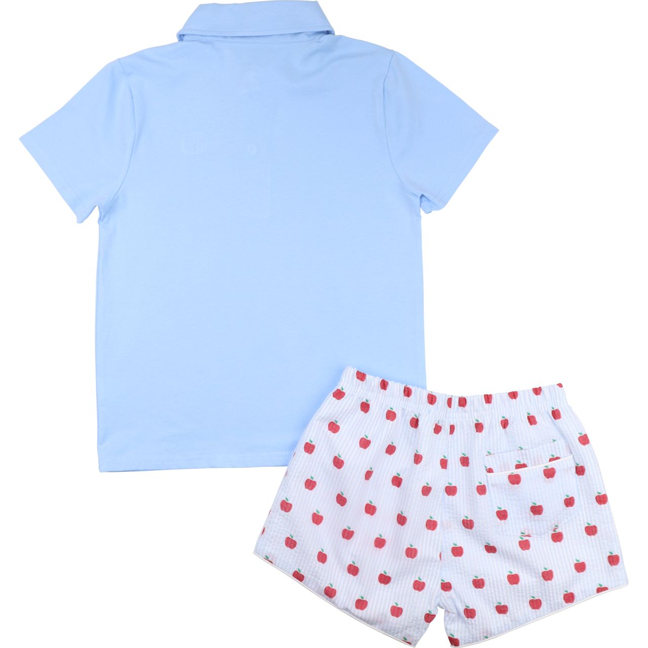 Blue Apple Print Polo Short Set Back 