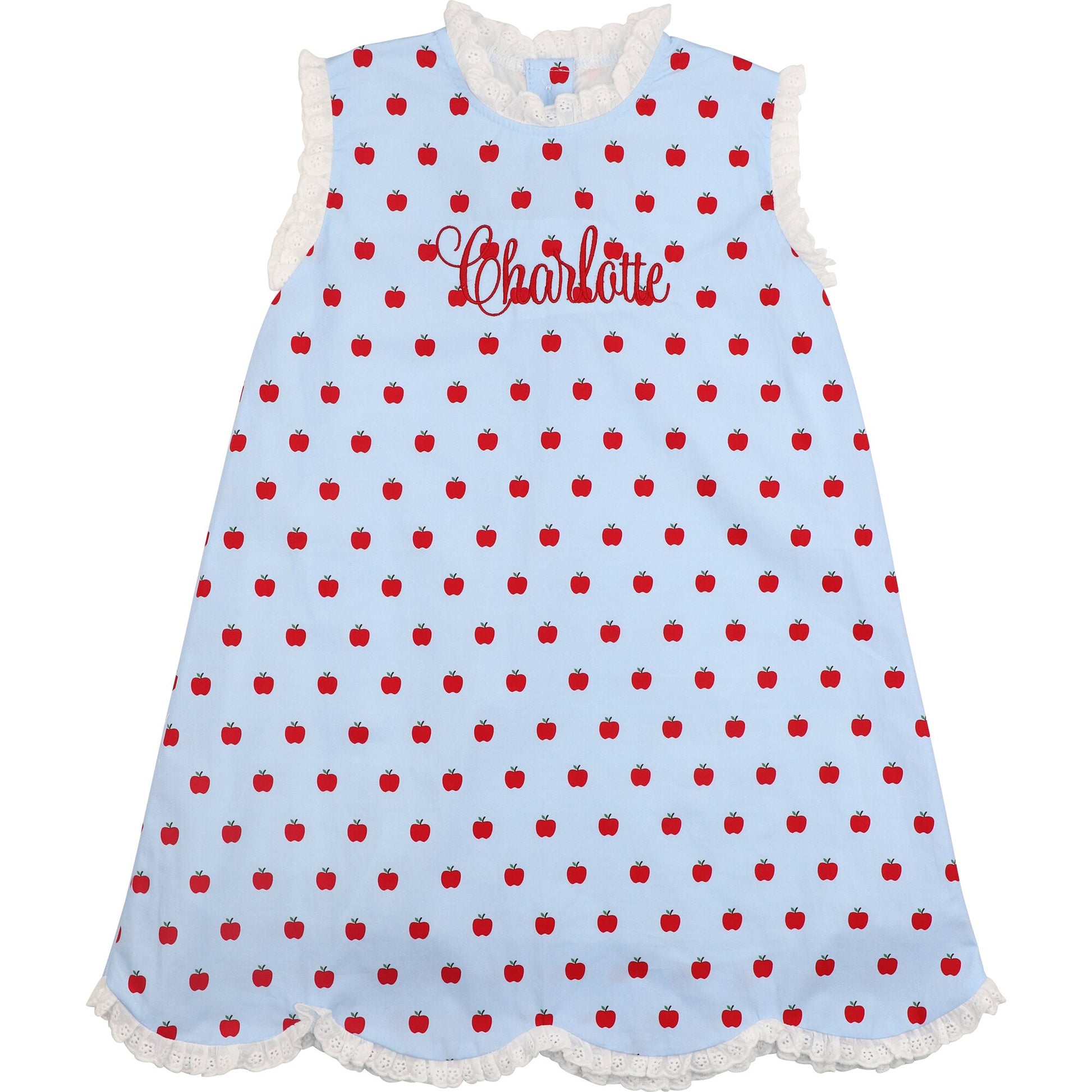 Blue Apple Print Scalloped Dress1
