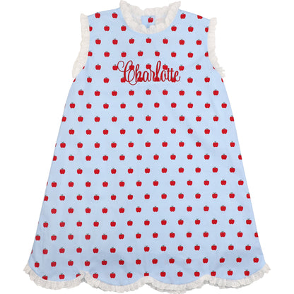 Blue Apple Print Scalloped Dress1